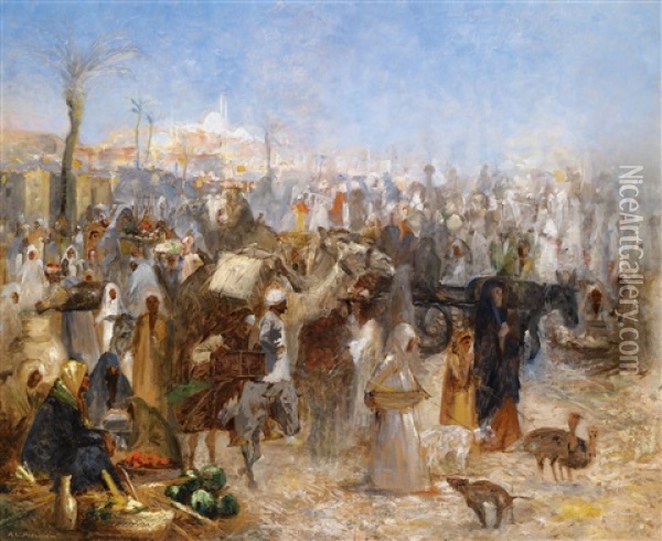 Markt Vor Einer Orientalischen Stadtkulisse Oil Painting - Leopold Alphons Mielich
