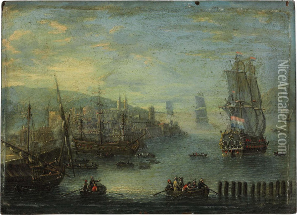 A Port With Moored Ships Oil Painting - Charles Leopold Grevenbroeck