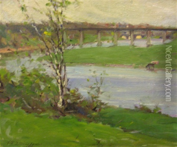 St. Mary's Bridge, St. Mary, Ont. Oil Painting - Farquhar McGillivray Strachen Knowles
