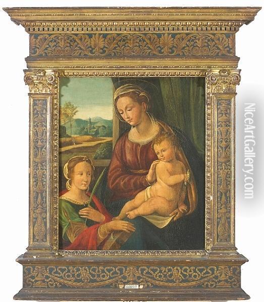 The Madonna And Christ Child With Saint Catherine Of Alexandria Oil Painting - Innocenzo Da Imola