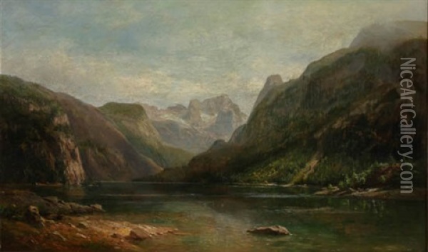 Mountain Lake, Glacier Park, Montana Oil Painting - Hermann Fuechsel