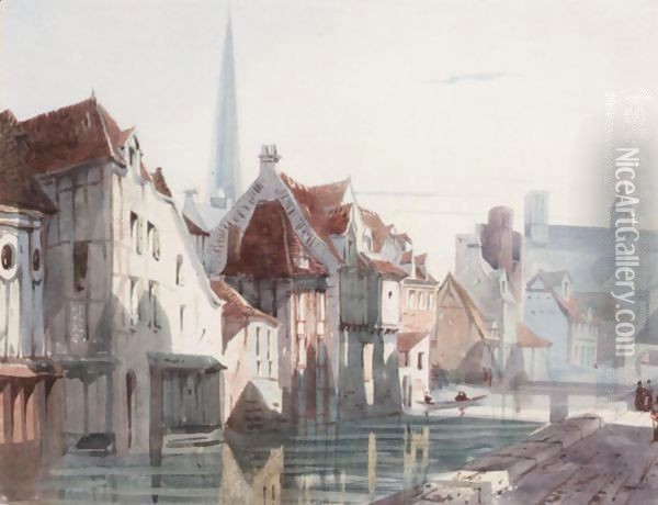 Canal Scene At Ghent Oil Painting - Thomas Shotter Boys