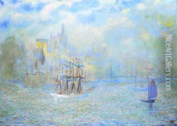Goelettes in the Port of New York Oil Painting - Theodore Butler