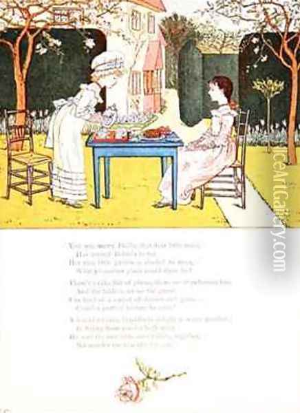A Childrens Tea Party Oil Painting - Kate Greenaway