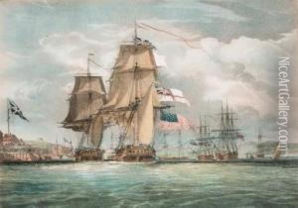 H.m.s. Shannon Commencing The 
Battle With The American Frigatechesapeake, 1st June 1813; The American 
Frigate Chesapeake Crippledand Thrown Into Utter Disorder By The First 
Broadsides Fired Fromh.m.s. Shannon; H.m.s. Shannon Carrying By Boarding
 T Oil Painting - John Christian Schetky