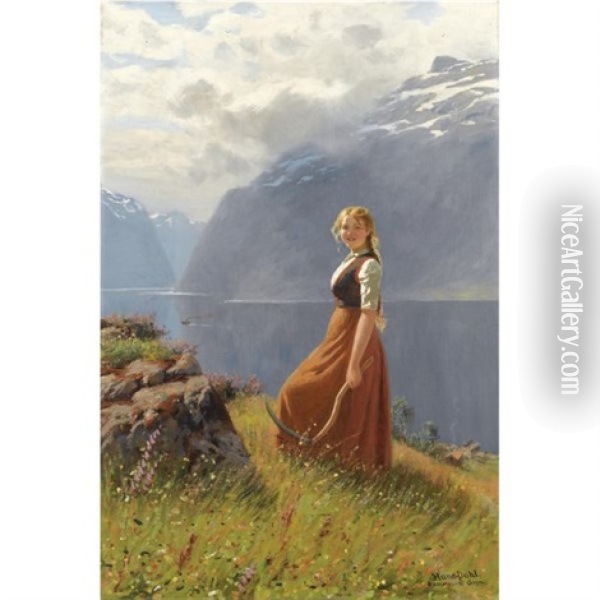 Den Unge Slattekaren-the Young Harvester Oil Painting - Hans Dahl
