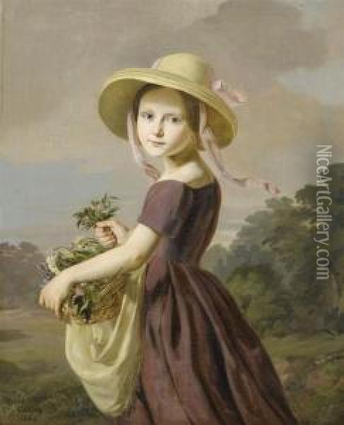 Girl With A Basket Of Flowers Oil Painting - Friedrich Gustav Schlick