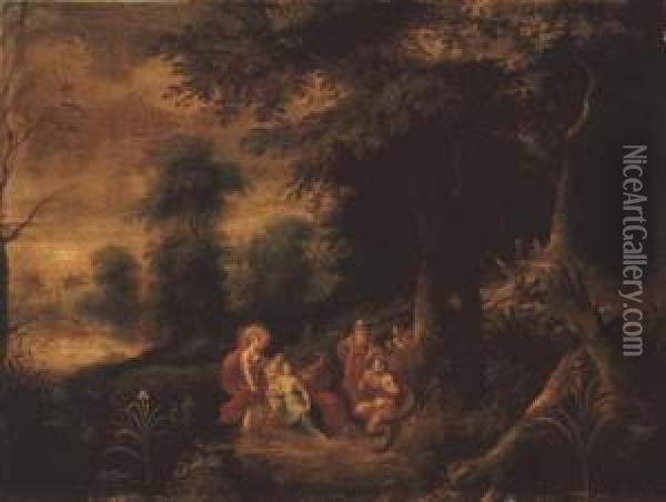 A Wooded Landscape With The Judgement Of Midas Oil Painting - Abraham Govaerts