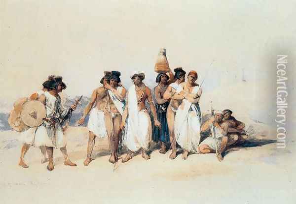 A Nubian group, Wady Kardassy Oil Painting - David Roberts