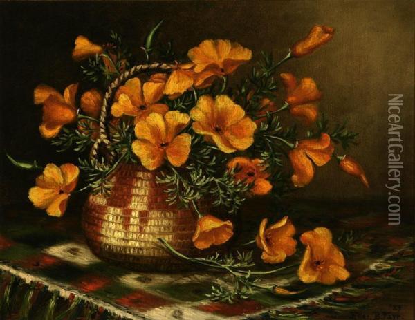 Poppies In An Indian Basket Still Life Oil Painting - Ellen Frances Farr