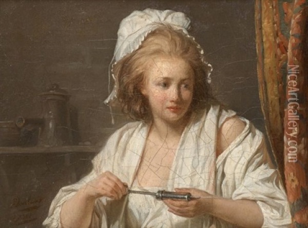 Jeune Femme Tenant Une Seringue Oil Painting - Henri-Pierre Danloux
