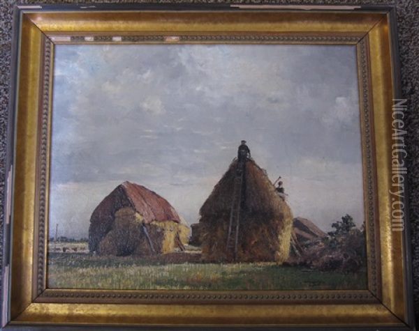 Building Haystacks Oil Painting - William Page Atkinson Wells