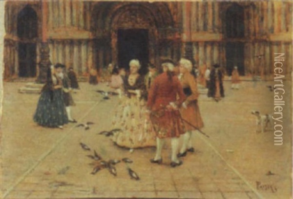 In Costume A Piazza San Marco Oil Painting - Luigi Pastega