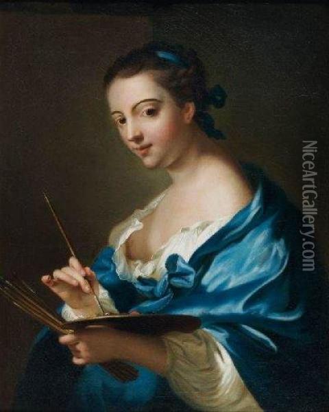 Portrait D'une Jeune Femme Peintre Oil Painting - Jean Raoux