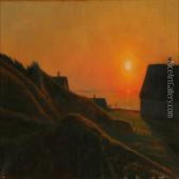 Sunset At A Coast Oil Painting - Albert Edward Wang