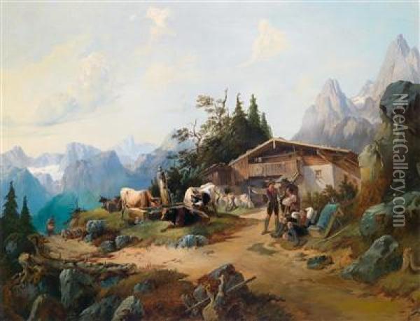 Auf Der Hochalm Oil Painting - August Gerasch