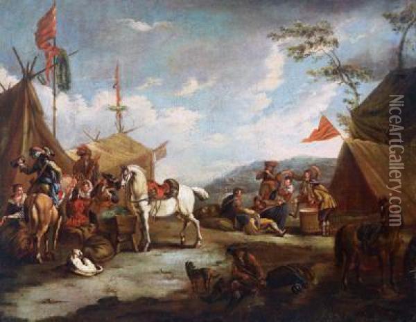 Cavaliere In Riposo Davanti A Una Tenda Di Vivandieri Oil Painting - Pieter Wouwermans or Wouwerman