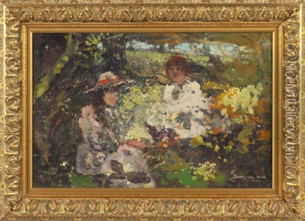 Two Girls Oil Painting - James Kay