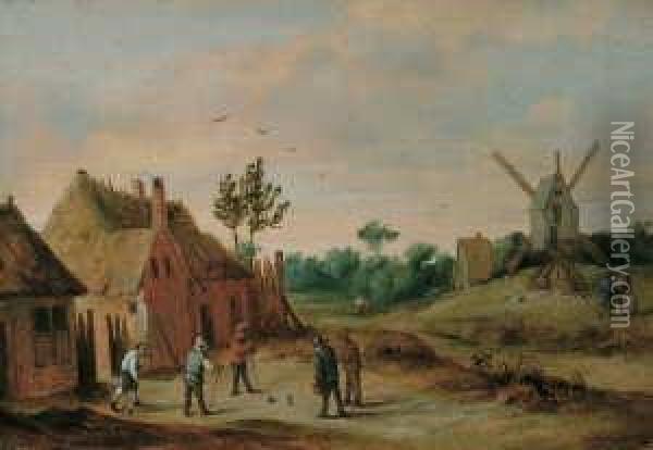 Dorflandschaft Mit Kolfspielenden Bauern. Oil Painting - Thomas Van Apshoven