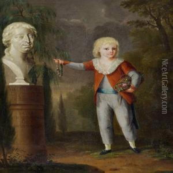 Portrait Of A Boy Pointing At A Bust Oil Painting - Johann Heinrich Ii Tischbein
