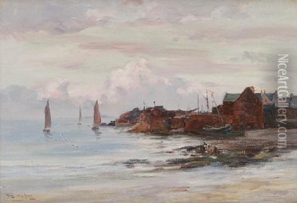 Sunset On The Fife Coast (+ Another; 2 Works) Oil Painting - Joseph Milne