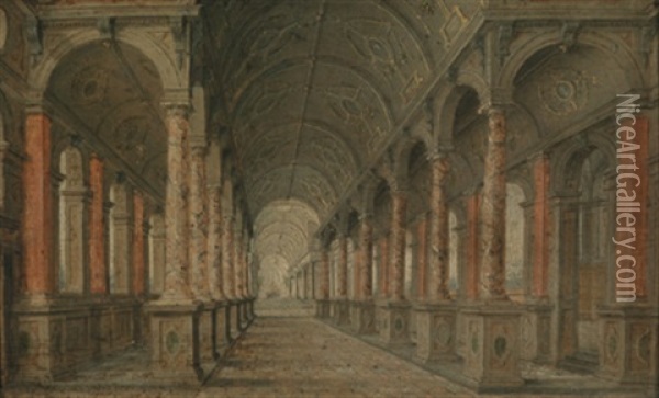 Saulenhalle Eines Renaissancepalasts Oil Painting - Hans Vredeman (Jan) de Vries