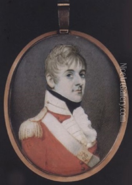 Thomas Henry Gray Wearing The Uniform Of The 96th Foot, His Scarlet Jacket With Gold Epaulette, Off-white Facings, His White Shoulder Belt With A Gilt Regimental Belt-plate Oil Painting - Henry Kirchhoffer
