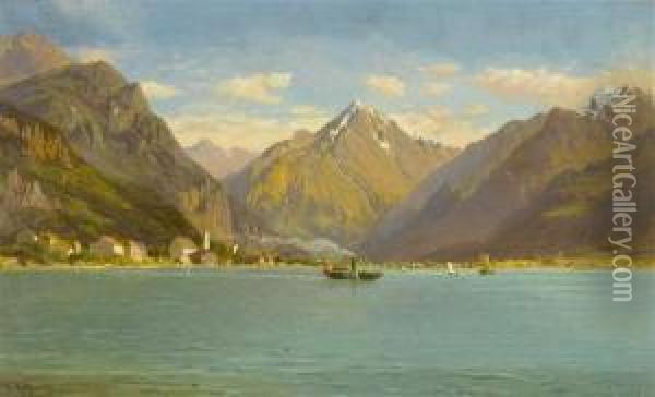 View Of Fluelen At Lake Lucerne Oil Painting - Francois Roffiaen