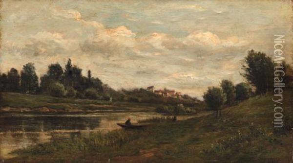 Pecheur Au Bord De La Riviere Oil Painting - Charles-Francois Daubigny