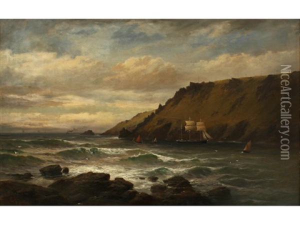 The Bolt Head - A Three Masted Barque Crossing The Bar At Salcombe Oil Painting - George Henry Jenkins