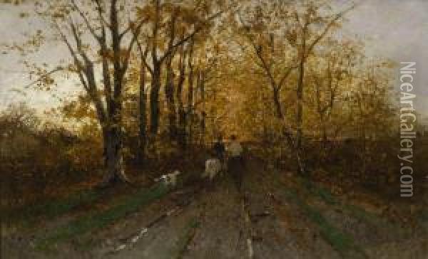 Herbstlicher Ausritt. Oil Painting - Richard Von Poschinger