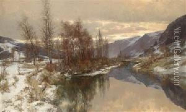 Mountain Landscape In Late Winter With A River Oil Painting - Jacques Matthias Schenker