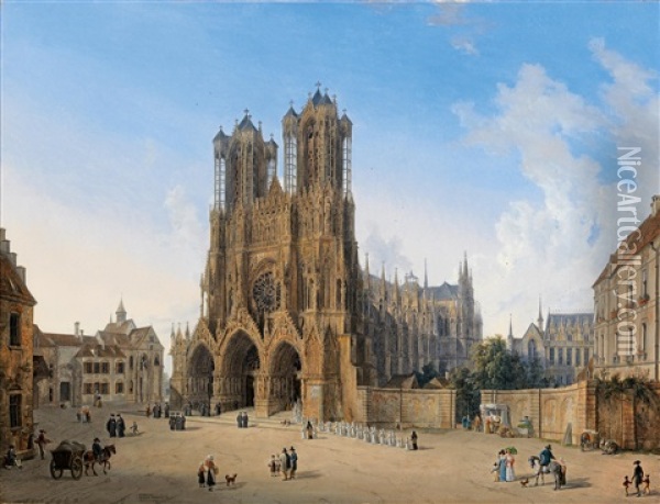 View Of The Cathedral Of Notre Dame In Rheims Oil Painting - Domenico Quaglio