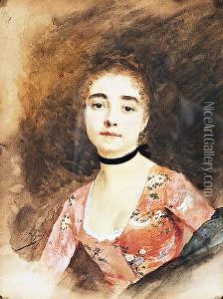 Jeune Fille A La Robe Rose Oil Painting - Gustave Jean Jacquet