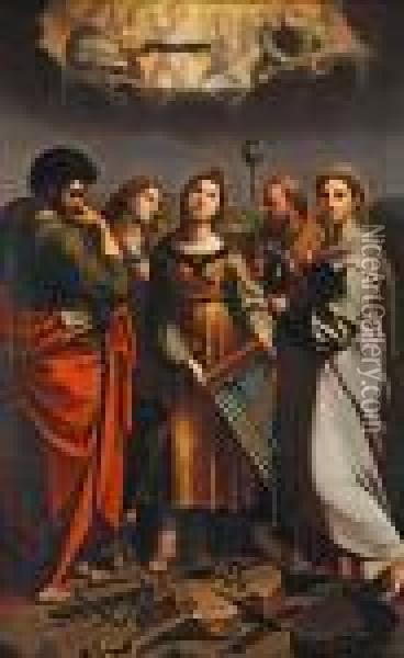 Cacilie Mit Den Hll. Paulus Oil Painting - Raphael (Raffaello Sanzio of Urbino)