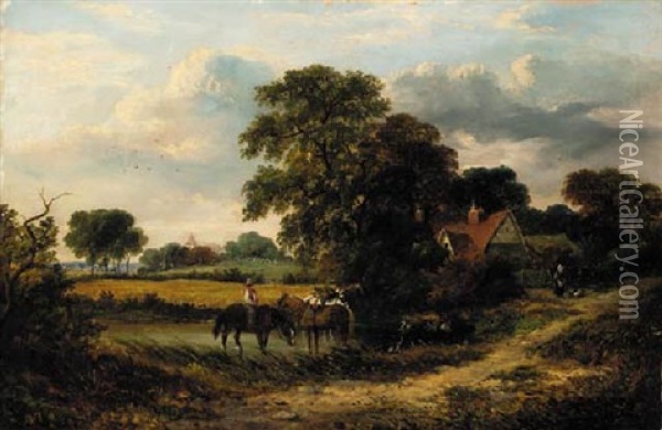 The Farm Pond Oil Painting - William Meadows