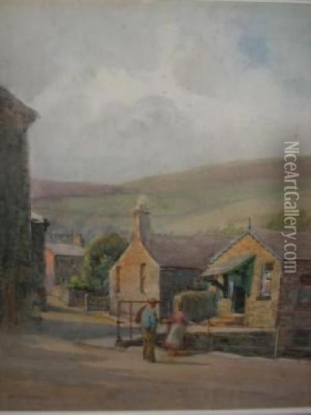 Dales Village Scene Oil Painting - Arthur Netherwood
