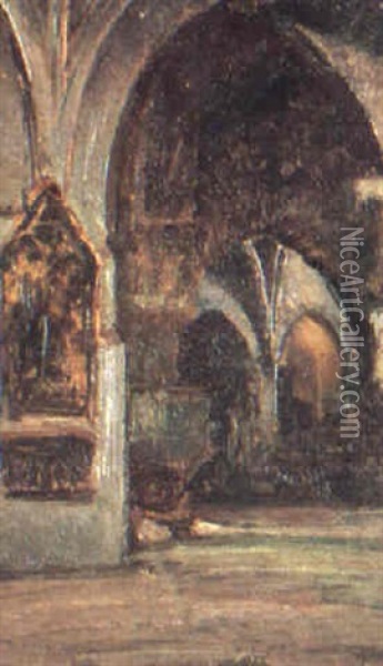 Interior De Iglesia Oil Painting - Francisco Pradilla y Ortiz