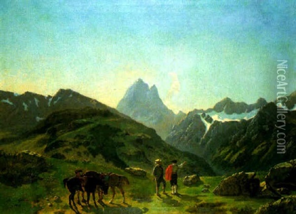 Excursion Alpina Oil Painting - A. du Gravier
