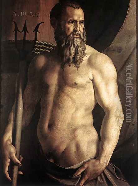 Portrait of Andrea Doria as Neptune 1550-55 Oil Painting - Agnolo Bronzino