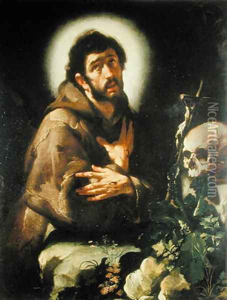 St Francis in Ecstasy, c.1615-18 Oil Painting - Bernardo Strozzi