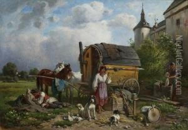 Zigeuner Vor Der Stadt. Oil Painting - Adolf van der Venne