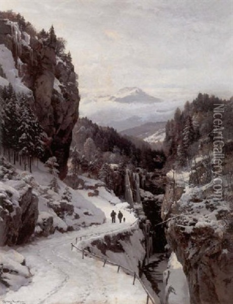 Vinterdag I De Bayerske Bjerge Oil Painting - Anders Andersen-Lundby