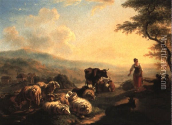 Berger Et Son Troupeau Oil Painting - Balthasar Paul Ommeganck