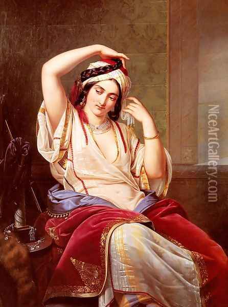 A Harem Beauty At Her Toilette Oil Painting - Paul Emil Jakobs