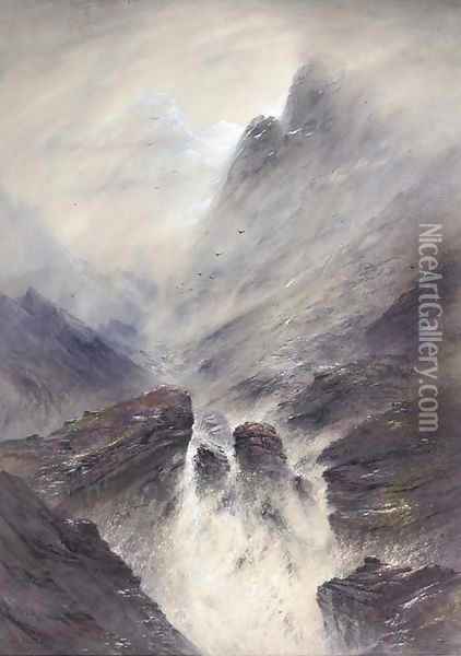 A raging torrent, Snowdonia Oil Painting - Elijah Walton