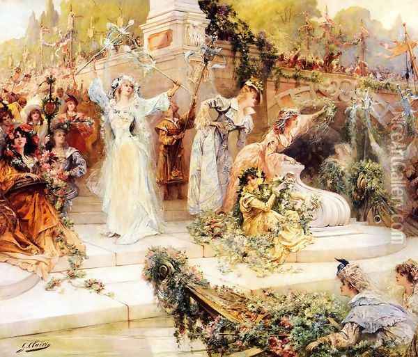 La Fete Fleurie (The Flower Festival) Oil Painting - Georges Jules Victor Clairin