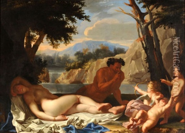 Venus Und Bacchus Oil Painting - Nicolas Poussin