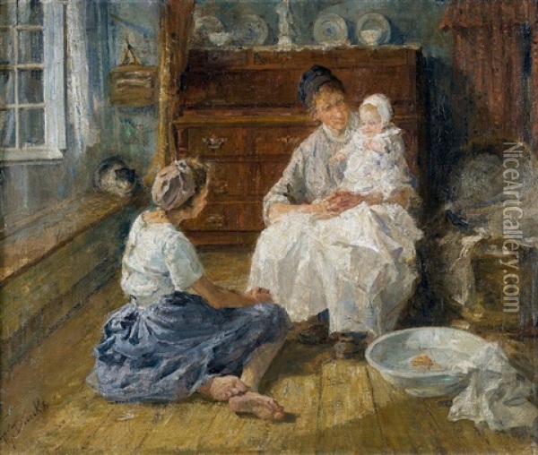 Interieur Mit Grossmutter Und Kind Oil Painting - Pierre Jacques Dierckx