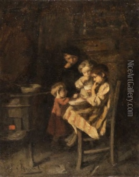 Le Gouter Des Enfants Oil Painting - Edouard D' Apvril